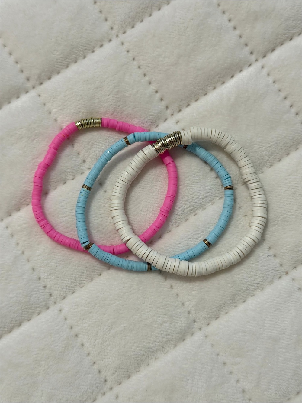 Kids Pink, Blue & White Beaded Stretch Bracelets - Set of 3